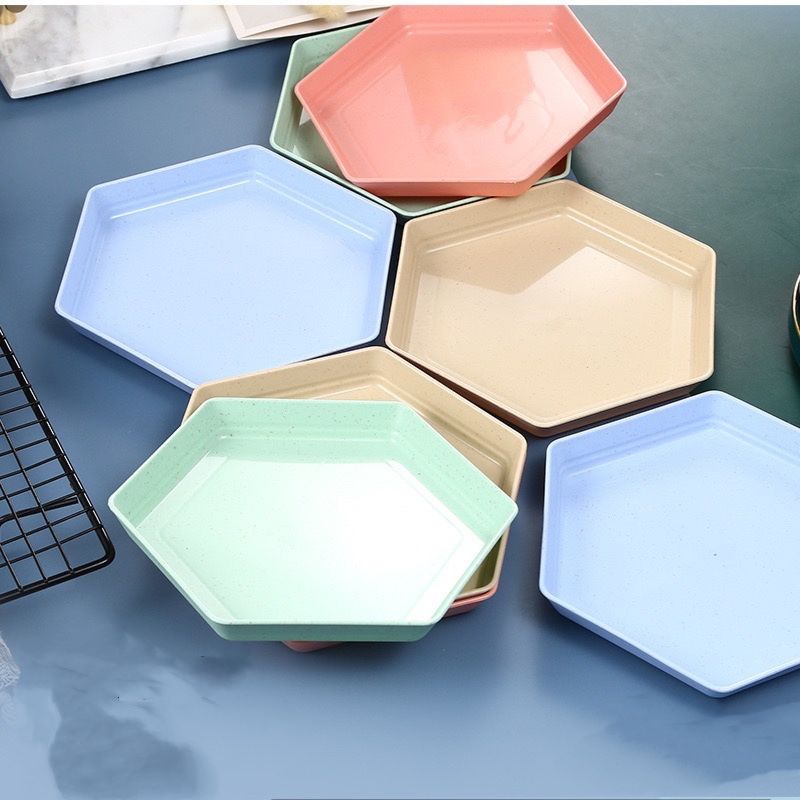 8 Sets White Straw Whest Hexagon Luxury Cute Plate Set Dishes Catering for Wedding Hotel Chinaware
