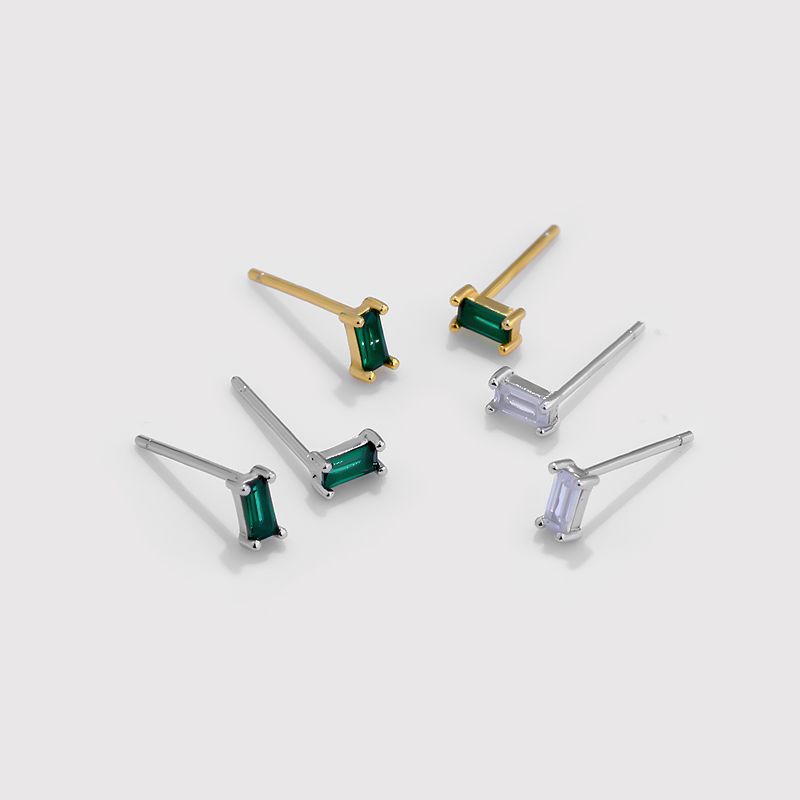 sterling silver Quality colorful zircon rectangle mini earrings stud