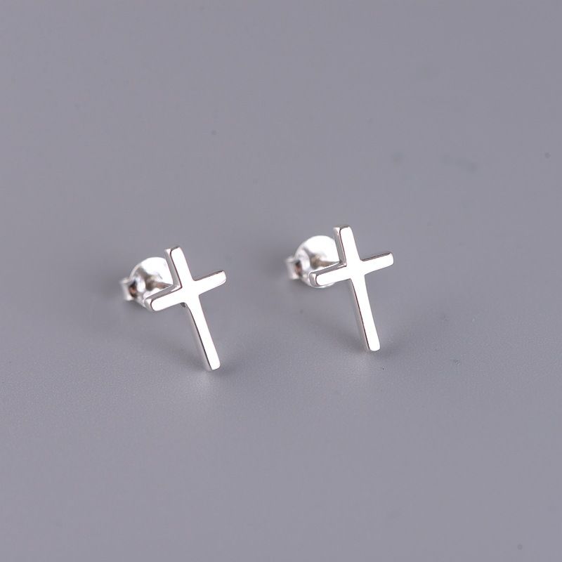 925 Sterling Silver Cross Shape Stud Earrings for Women
