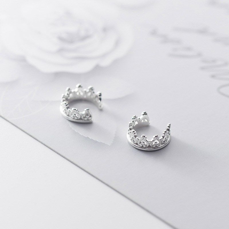 925 Sterling Silver Crown Shape Clip on Earrings Ear Cuffs No Pierce Earings Jewelry for Women Lady