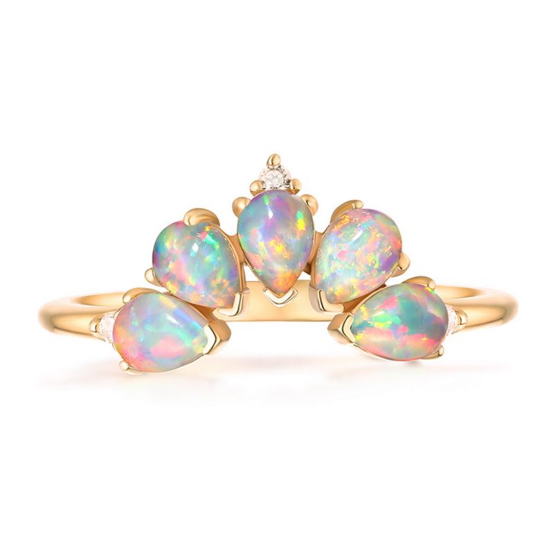 925 Sterling Silver Ring Stackable Artificial Opal Crown Rings Designs