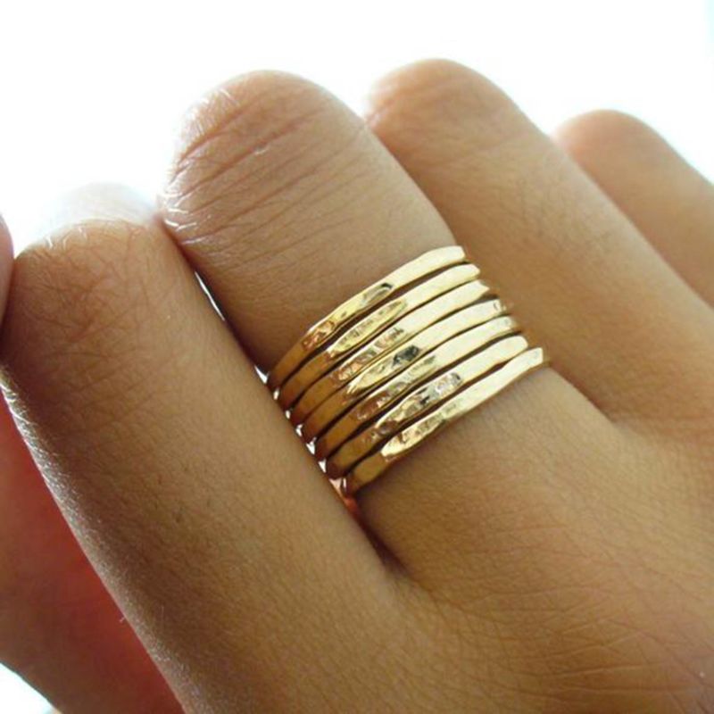 925 Sterling Silver Simple Jewelry Dainty Stacking Ring Set Hammered Band Rings