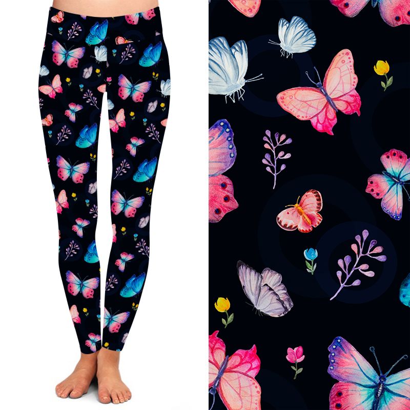 92% Polyester 8% Spandex 230Gsm Buttery Soft Colorful Butterfly Leggings