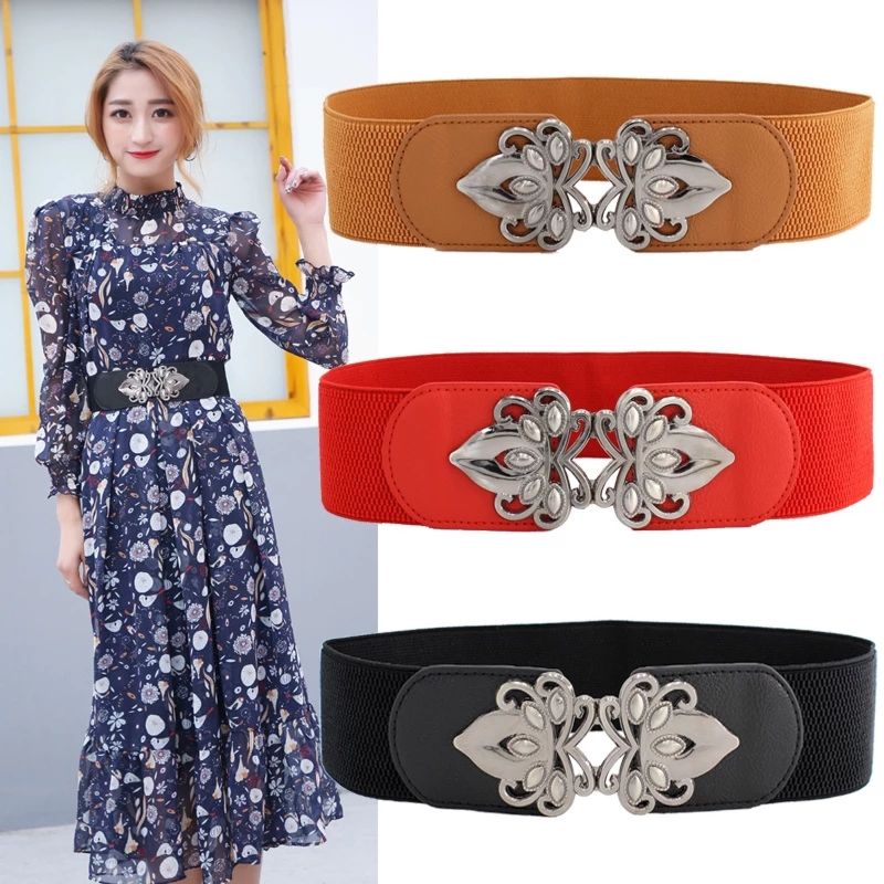 A1130 Skirt Waist Decor Tie Belt Wide Girdle Adornment Jeans Sash Leather Elastic Buckle Dress Belts for Women