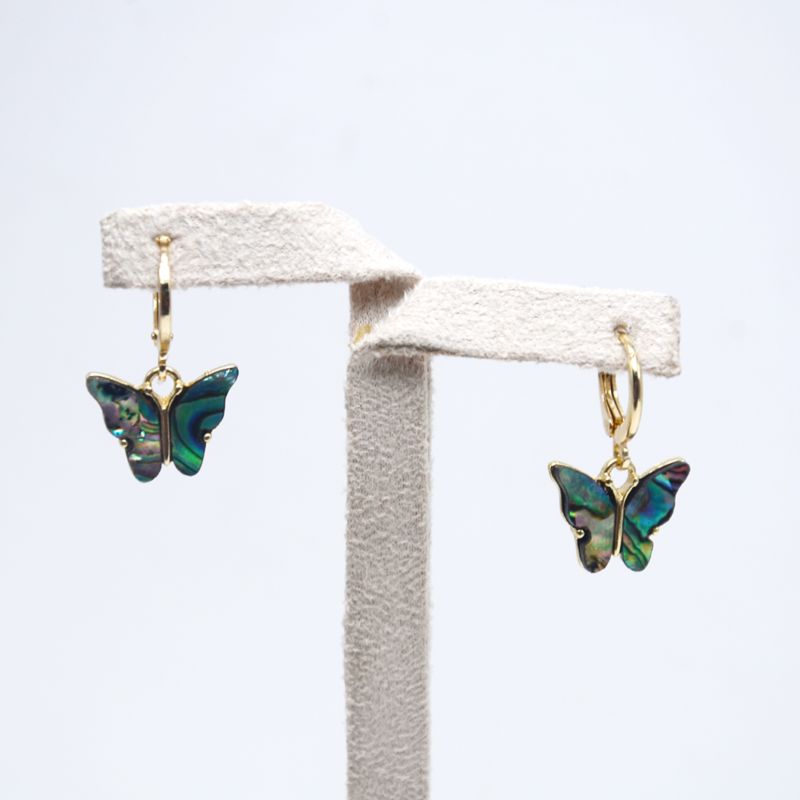 Abalone Shell Butterfly Pendant Jewelry Set Necklace Earrings