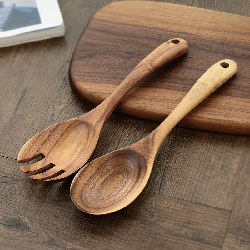 Acacia Wood Spoon Fork Salad Fruit Dessert Fork Salad Serving Spoon and Fork