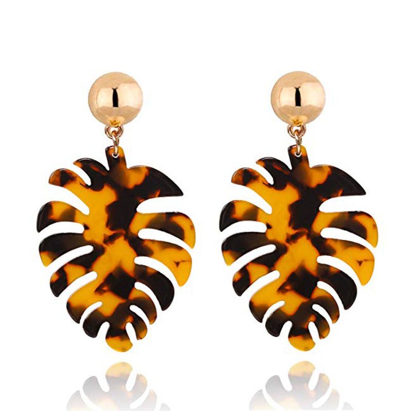 Acrylic Acetate Statement Palm Leaf Resin Monstera Drop Dangle Earrings for Women Girls