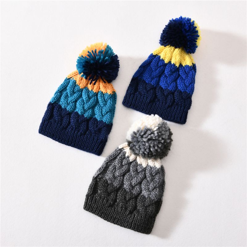 Acrylic Blend Warm Hats Skully Ski Unisex Chunky Knitted Pom Pom Beanie Fleece Lined