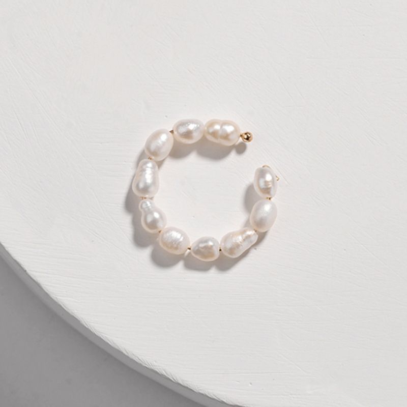 Adjustable Female Ear Cuff Brass Wire Natural Freshwater Pearl Clip on Earrings