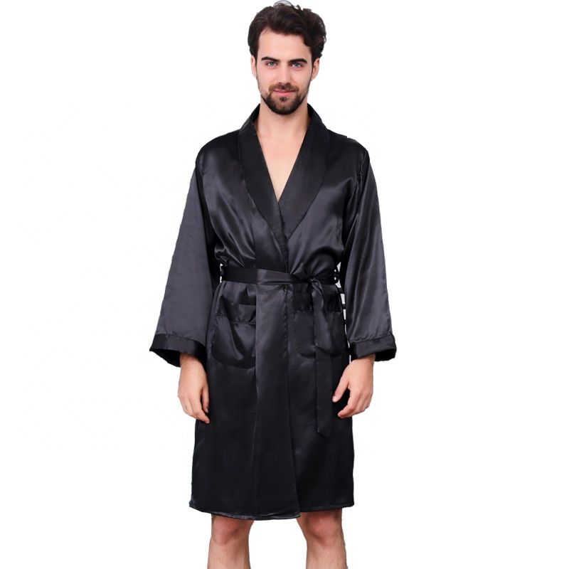 Adult Silk Robe Luxurious Satin Sleepwear Long Sleeve plus Size Pajamas for Men