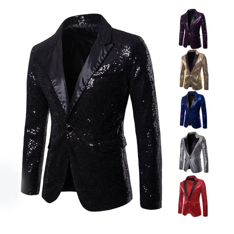 Aixi Fashionable Sequin Black Blazer Men Business Suits