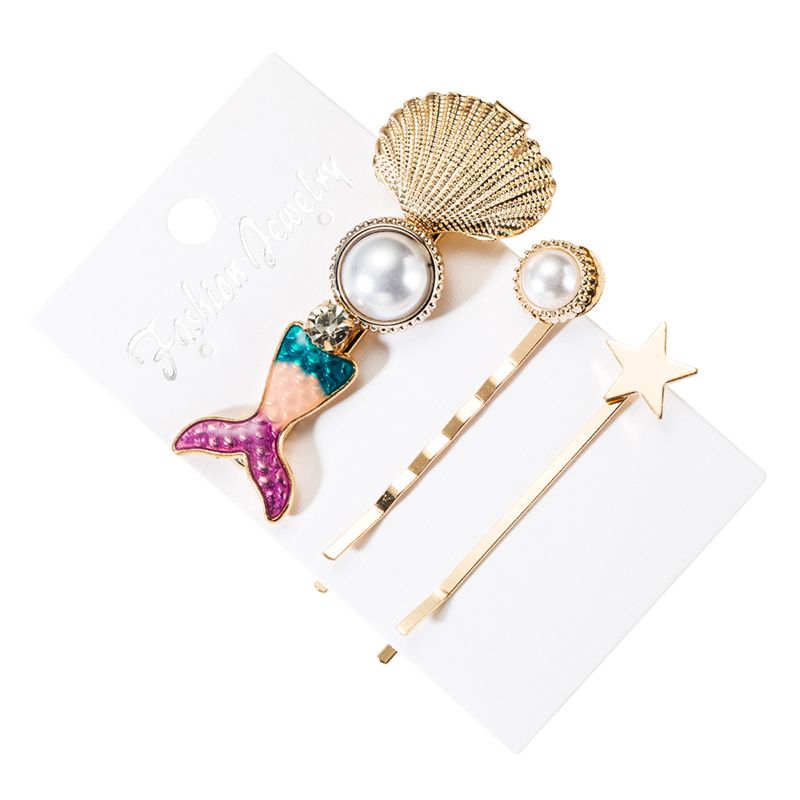 Alloy Hair Accessories Set of 3 Rhinestone Clip Hairpin Pearl Star Mermaid Hair Pin