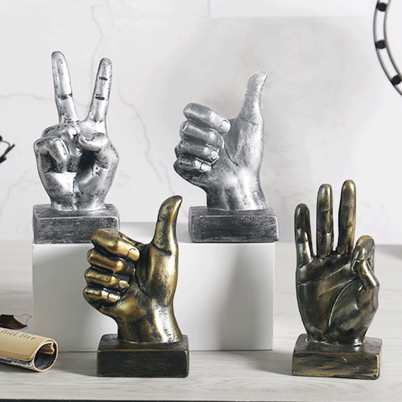 American Retro Resin 3 Type Gesture Finger Model Home Crafts Sample Room Coffee Shop Office Decor Tabletop Decorations