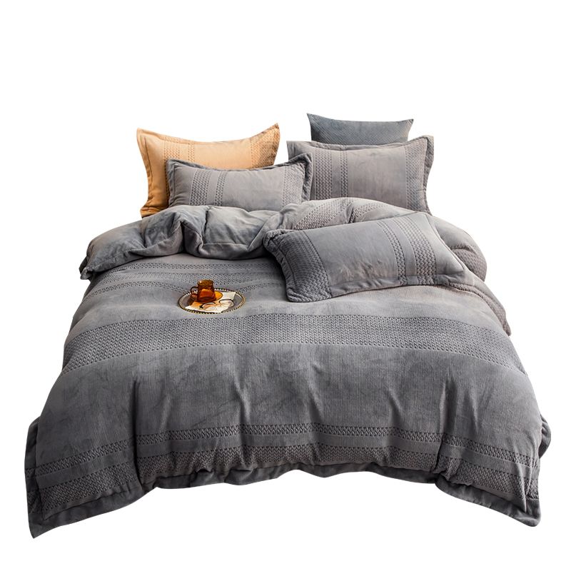 American Style Fleece Light Gray Velvet 4Pcs Bed Set