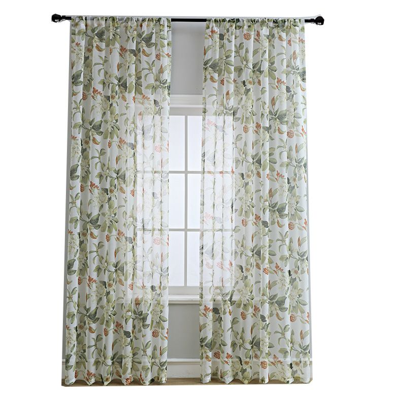 American Style Sheer Window Panel Floral Printing Voile Curtain Fabric Kitchen Curtains