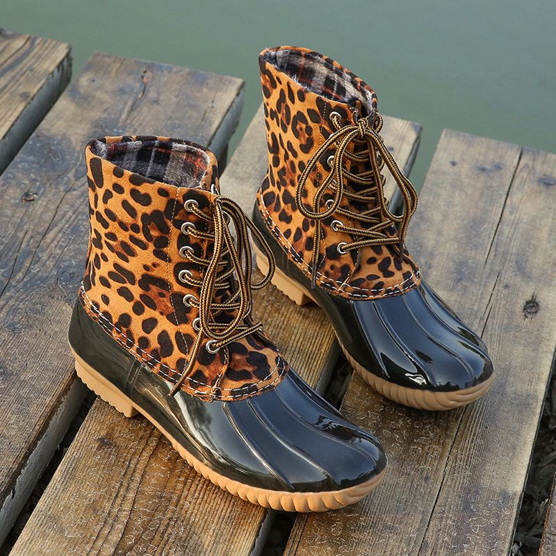 Ankle Black Striped Duck Boots for Women Short Seprape Leopard Duck Rain Boots