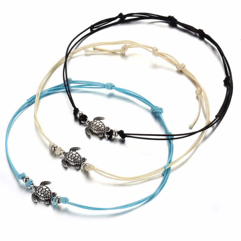 Anklet Bracelet Jewelry Simple Single Wax Rope Antique Charm Sea Turtle Anklet