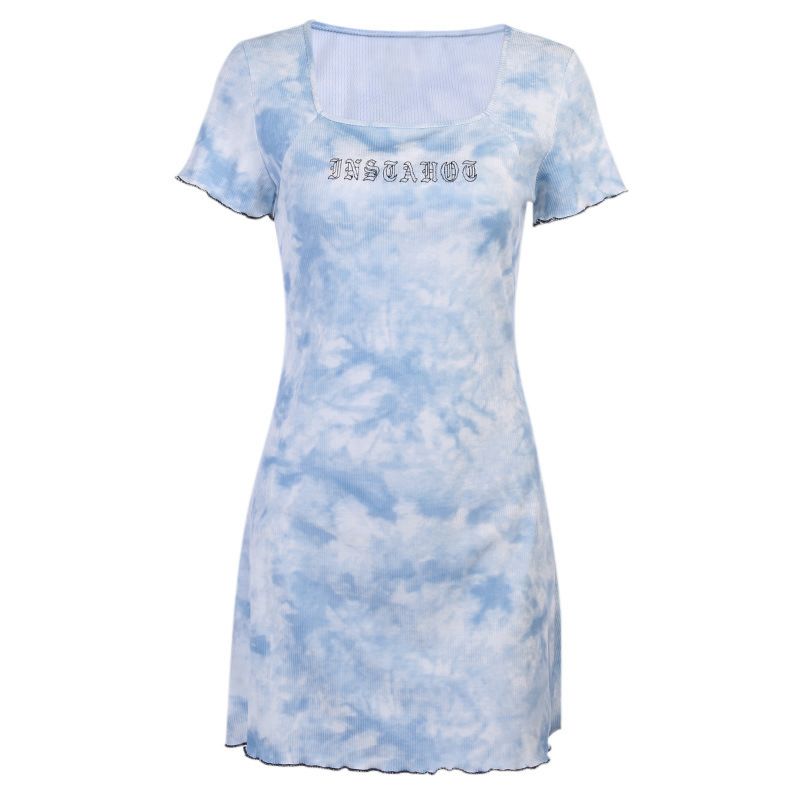 Anti-Static Letter Embroidery Bodycon Dress with Short Sleeve