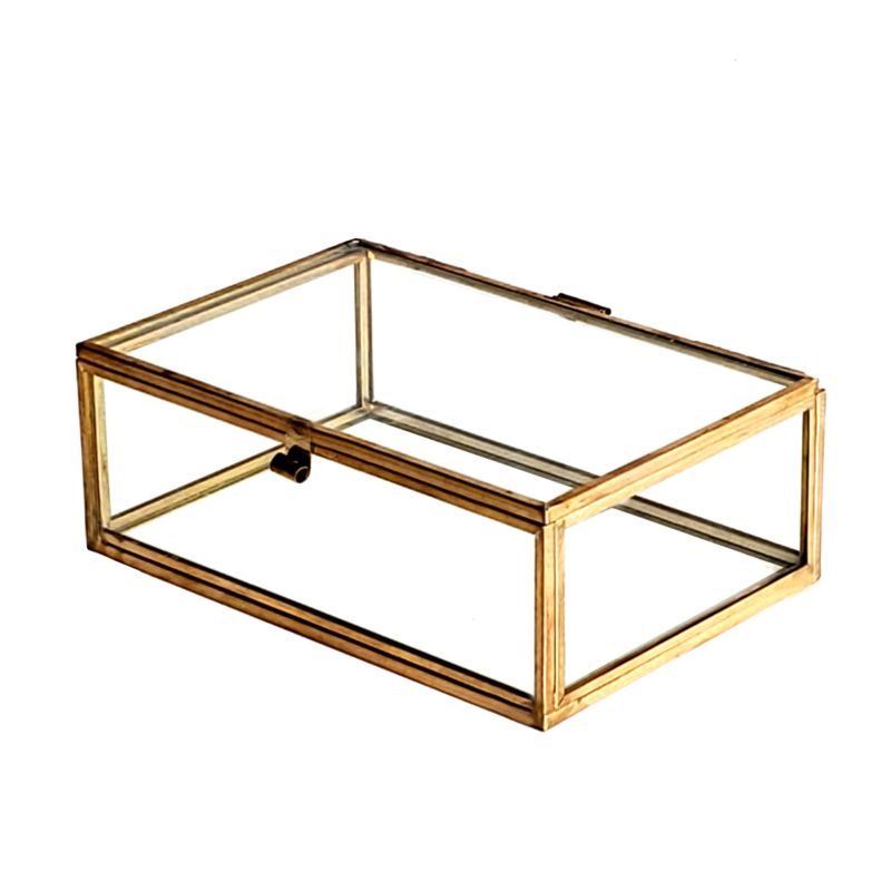 Antique Copper Glass Box Jewelry Stand Cosmetic Storage Box for Home Decoration