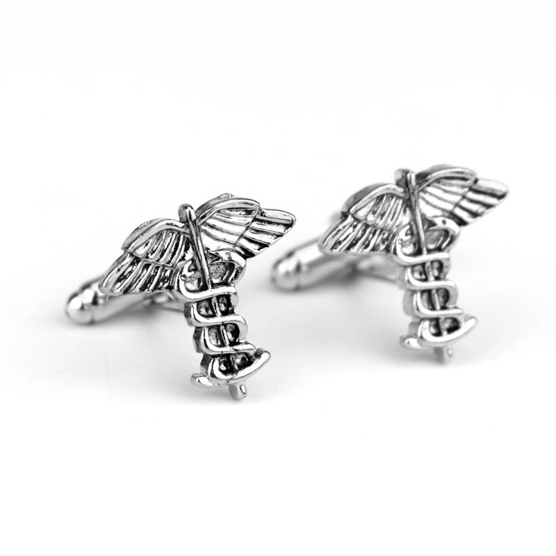 Antique Silver Medical Symbol Caduceus Cufflinks Doctors Cuff Links Gifts