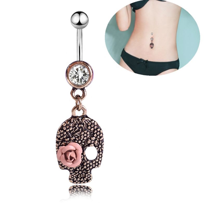 Antique Skull Rose Design Punk Belly Ring Piercing Jewelry