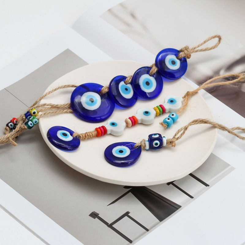 Arrivals Jute Rope Bohemian Blue Turkish Eyes Key Chain Accessories Glass Beaded Color Evil Eyes Keychain