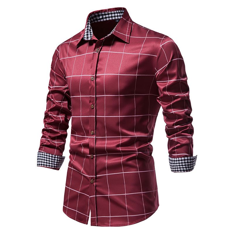 Autumn and European Size Men's Cotton Long-Sleeved Shirt Business Casual Plaid Shirt