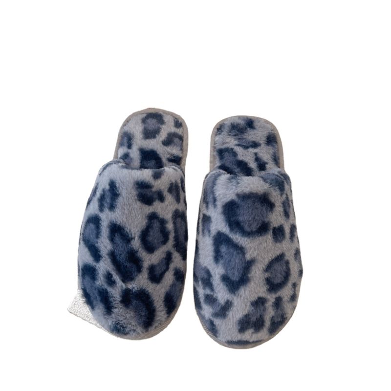 Autumn and Style Flat-Bottomed Fashionable Baotou Furry Slippers Female Leopard Print Cotton Slippers
