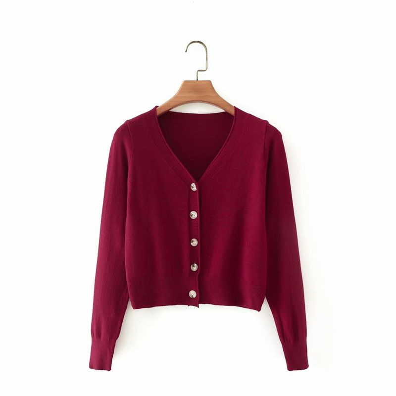 Autumn Korean Version V-Neck Solid Color Top Split Color Ladies Jersey Sweater Vintage