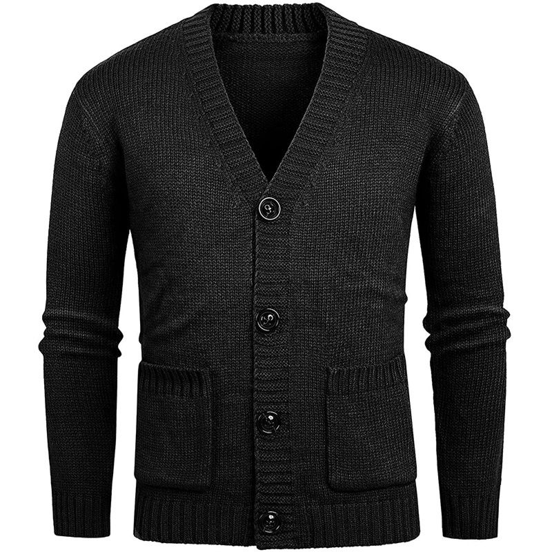 Autumn Men's Casual Long Sleeve Cardigan Sweater V-Neck Single Breasted Knitted Top for Men