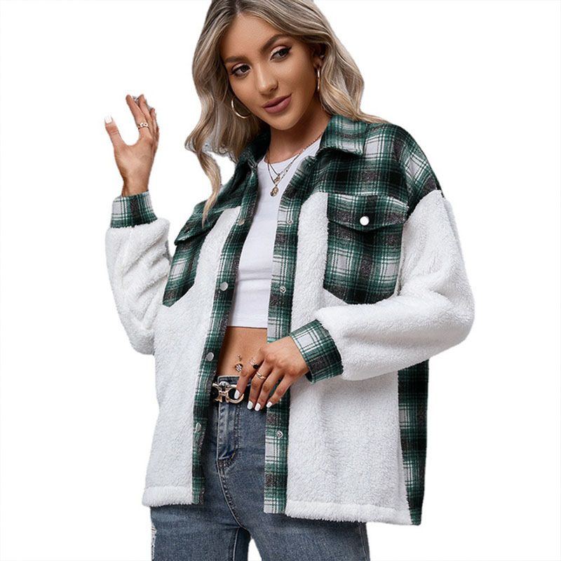 Autumn Plaid Jacket Women Fleece Jacket Plush Coat Ladies Checkered Jackets for Women Coat Warm Overshirt