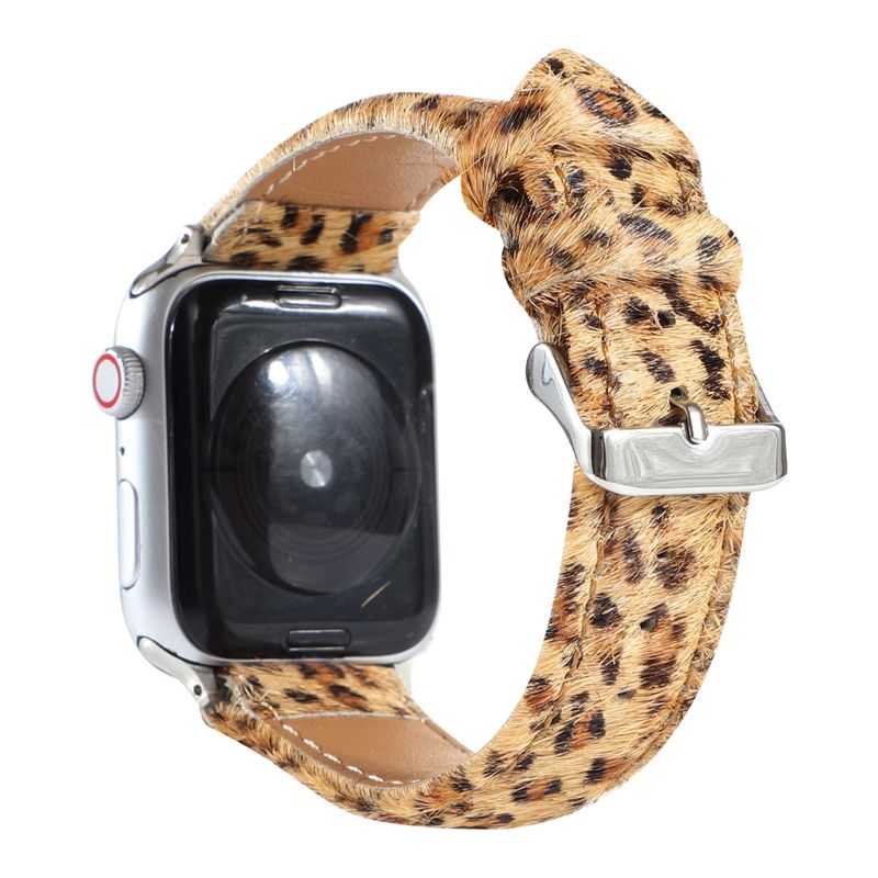 Autumn Women Girls Genuine Horse Hair Leopard Leather Strap for Apple Watch Series 7 41Mm and 45Mm Band