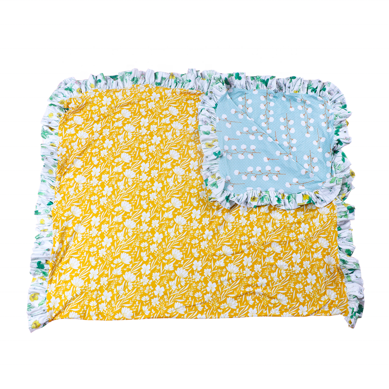 Baby Blanket Floral Printed Nice Design Little Girls Bubble Blankets for Toddler Ruffle Blankets