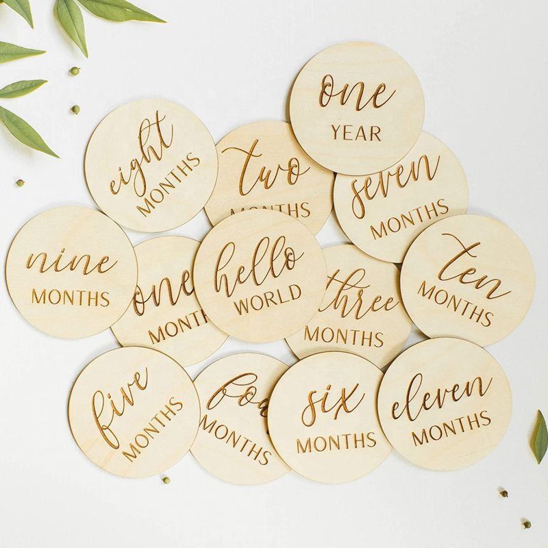 Baby Boy Baby Girl Newborn Gifts Baby Age Monthly Milestone Wooden Engraved Photo Props Milestone Discs Card