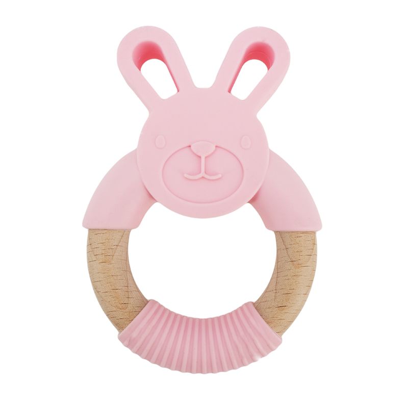 Baby Easy to Hold Cute Animal Shape Wood Teether Rabbit for Bunny Teether Toy