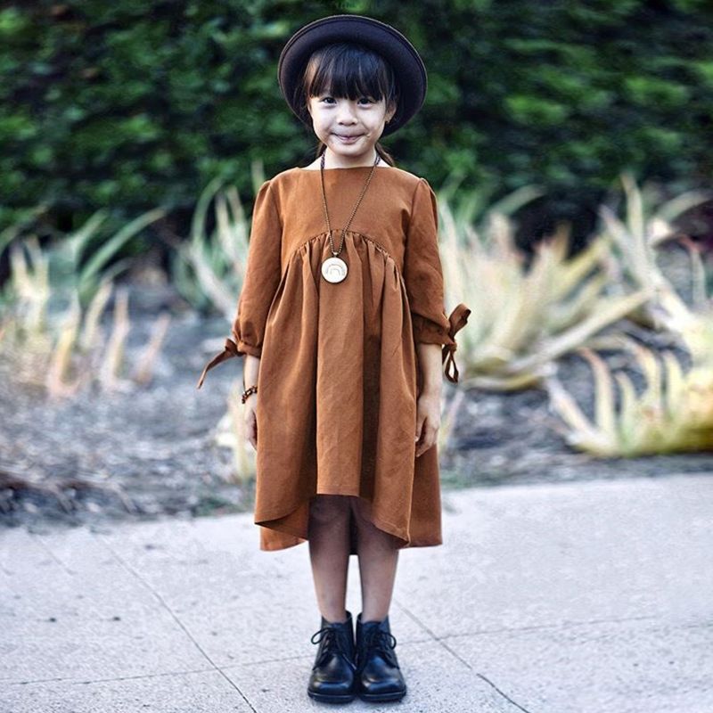 Baby Girl Baby Pure Color Bow Sleeve Pleated Skirt Dress
