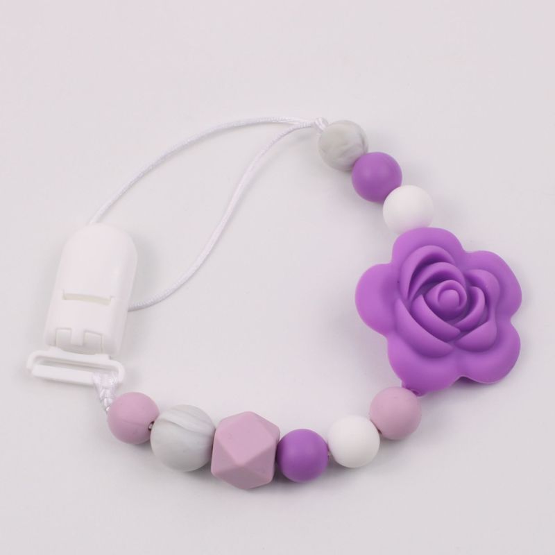 Baby Girl Boy Silicone Teething Holder Soother Bead Infant Dummy Clip Pacifier Chain Chew Toy Nipple Strap