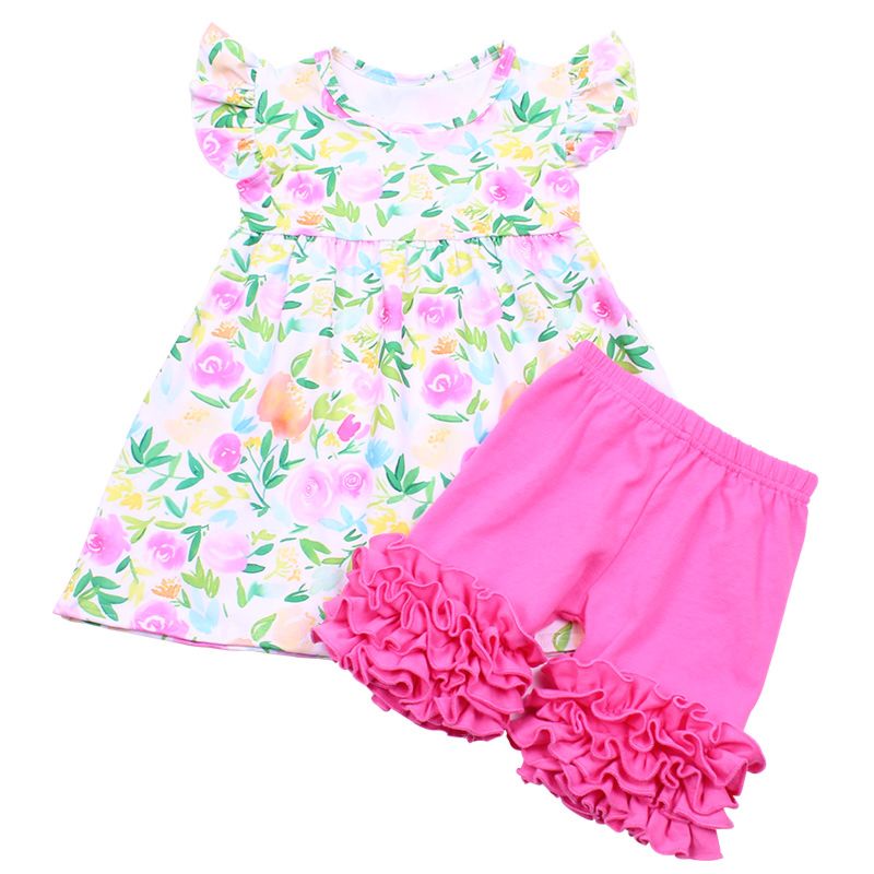 Baby Girls Clothes for Floral Printed Boutique Outfits Yiwu Qiqi Kids Dress Sets Ruffles Toddler Short
