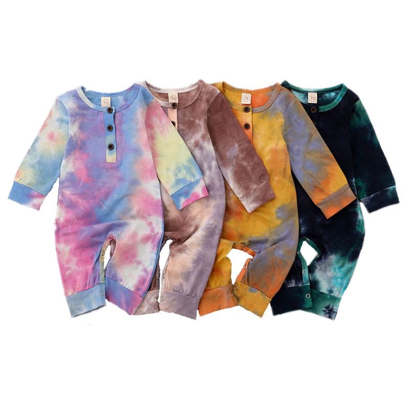 Baby Jumpsuit Boys and Girls Rompers Multi-Color Tie-Dye Jumpsuit Black Blue Purple Yellow Brown