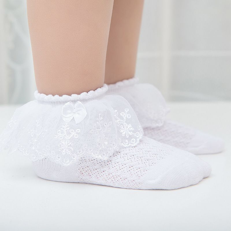 Baby Kids Princess Dress Sock Mesh Breathable Thin White Ruffle Bow Pearl Girl's Lace Baby Socks