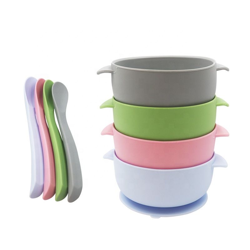 Baby Silicone Bowl Spoon with Lid Baby Feeding Tableware Suction Cup Food Supplement Silicone Bowl Set