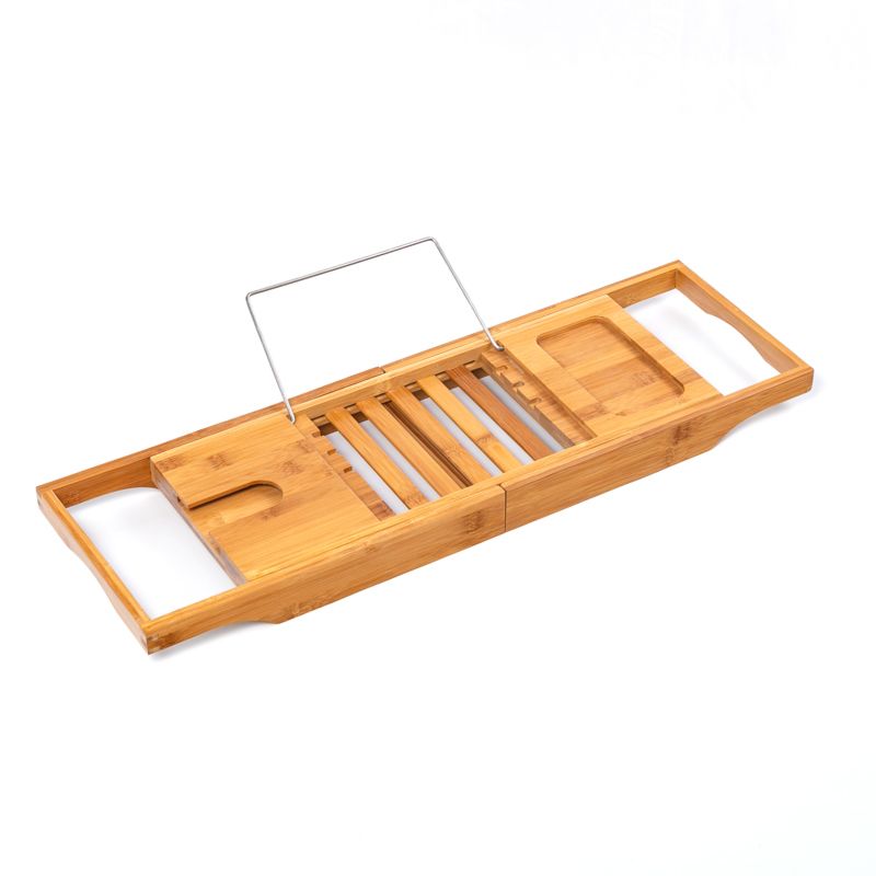 Bamboo Bathtub Caddy Tray Extendable Bath Tray Wooden Tub Caddy Holding Book, Tablet Phone Tray Glass Holder