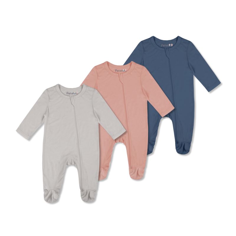 Bamboo Spandex Fiber Baby Footed Romper Long Sleeve Infant Solid Color Zipper Organic Bamboo Romper
