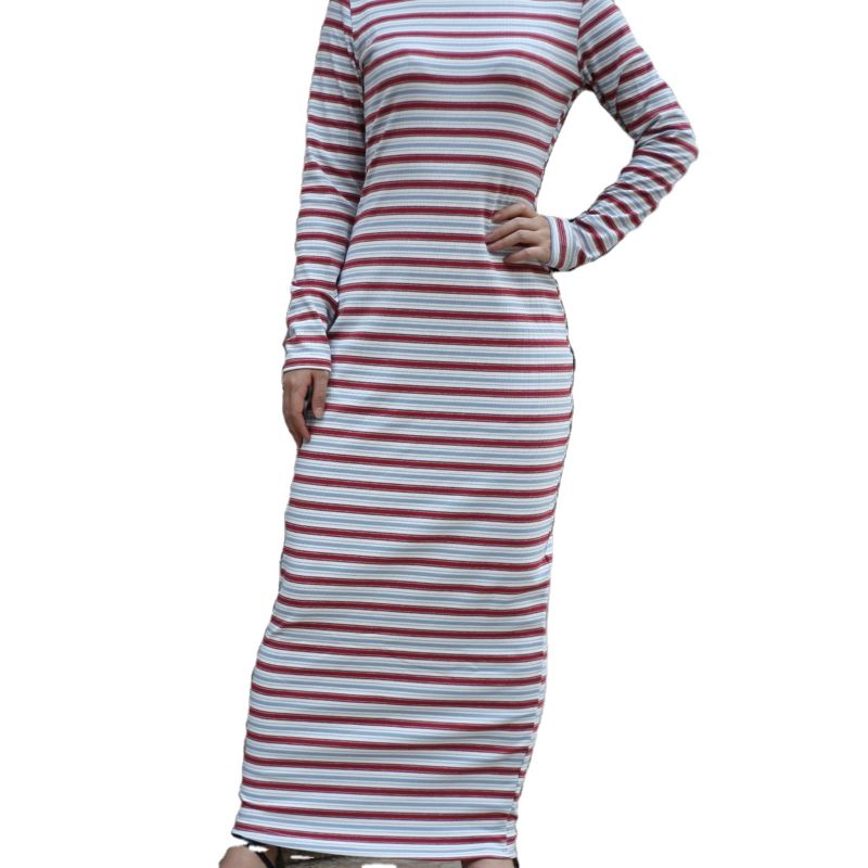 Base Wear Arabian Stripe Long Sleeve Muslim Dress Islamic Clothing