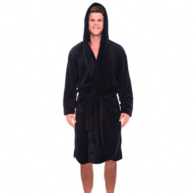 Bath Robe Cotton Soft Plain Black Coral Fleece Men's Robe Pajamas Autumn and Bathrobe Male plus Size and Grow a Bathrobe