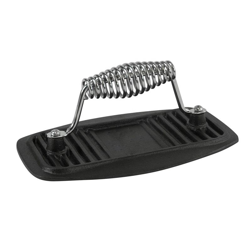 Bbq Steak Meat Press Cast Iron Grill Press with Cool-Grip Spiral Handle