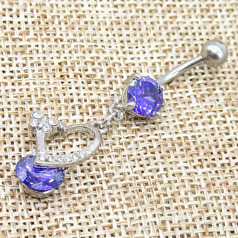 Bbr-114 Piercing Jewelry Belly Button Ring Purple Violet Heart Diamond Women Zodiac Violet Flower Belly Rings