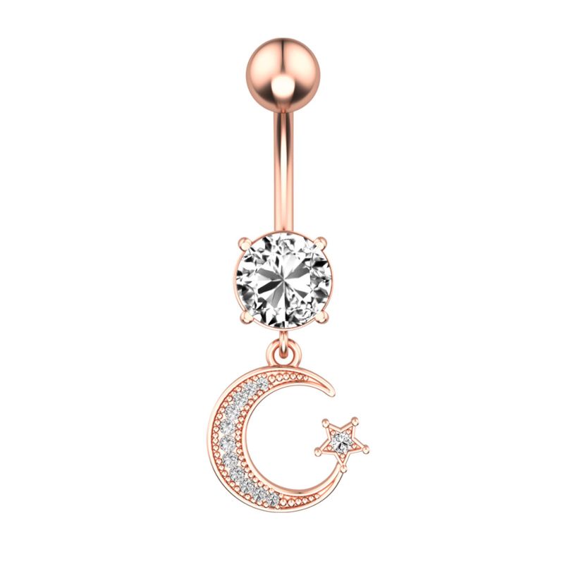 Beach Gold/Silver Plated Stainless Steel Body Piercing Jewelry Women Star Crystal Moon Pendant Belly Button Rings Barbell