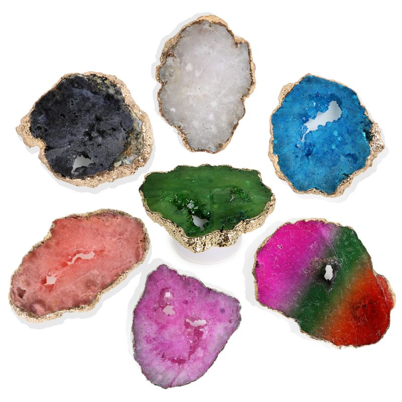 Beautiful Colorful Druzy Agate Slice Phone Poping Grips , Natural Gemstone Turquoise Mobile Phone Tablet Stand Holder