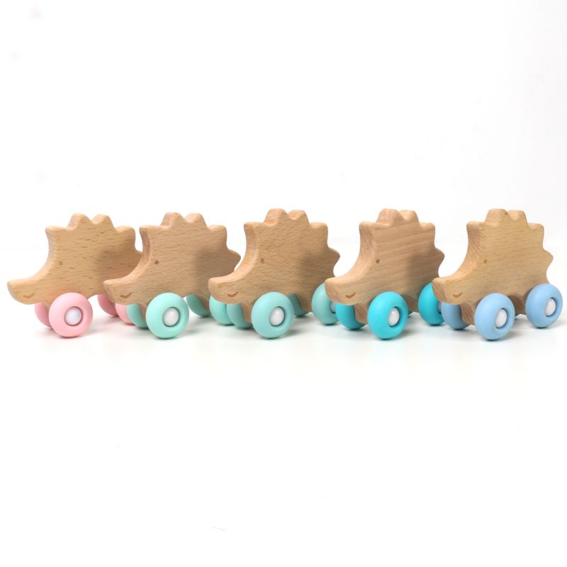 Beech Wooden Funny Animal Rosary Silicone Molar Teether Baby Rattle Toy